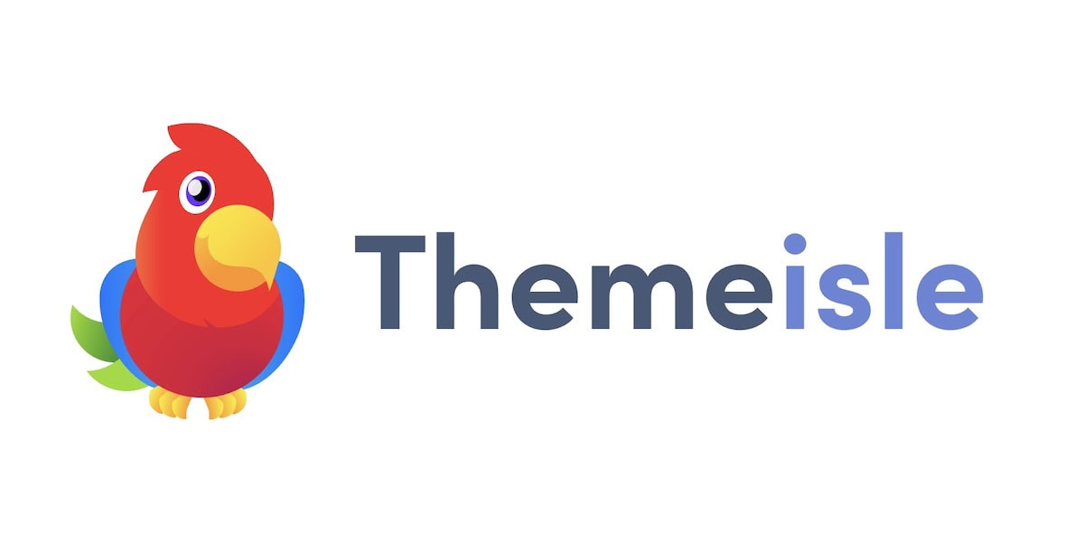 The ThemeIsle logo on a white background. It shows "ThemeIsle" using a mixture of grey and blue colours alongside a colour logo of a parrot.